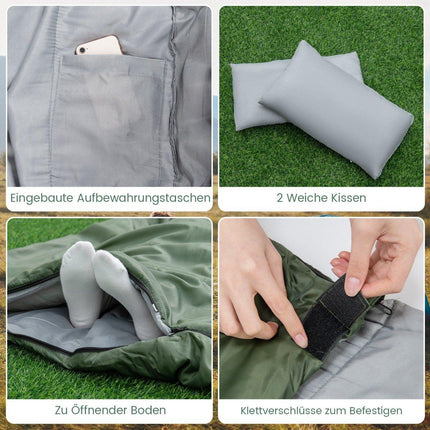 2 in 1 double sleeping bag single sleeping bag XL blanket sleeping bag with 2 pillows 220 x 150 cm