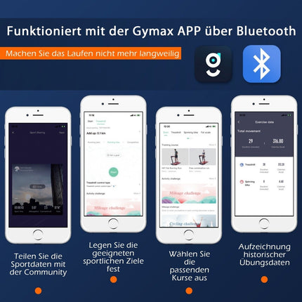 2v1 skládací běžecký pás s APP a dálkovým ovládáním, držák na mobil, LED displej a reproduktor, bílý
