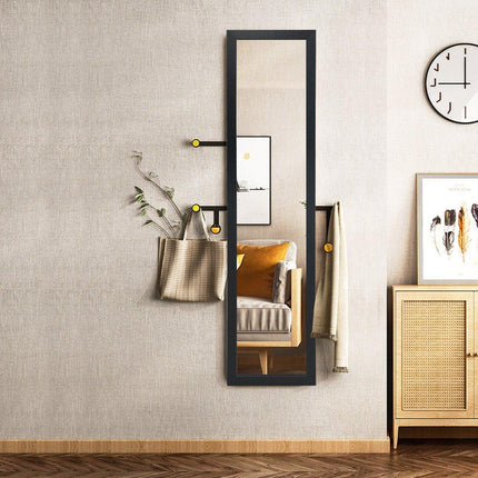 Celopostavové zrcadlo 2 v 1 s dřevěným rámem 37 x 155 cm, černá