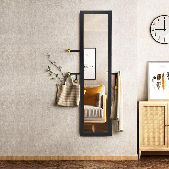 Celopostavové zrcadlo 2 v 1 s dřevěným rámem 37 x 155 cm, černá
