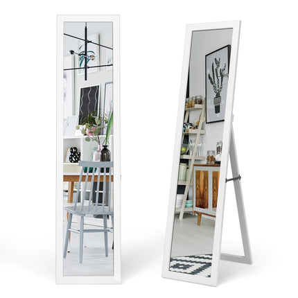 Celopostavové zrcadlo 2 v 1 s dřevěným rámem 37 x 155 cm, bílá