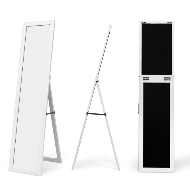 Celopostavové zrcadlo 2 v 1 s dřevěným rámem 37 x 155 cm, bílá