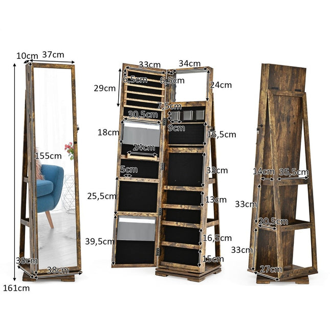 2 in 1 Schmuckschrank &amp; Leiterregal mit Ganzkörperspiegel 39 x 39 x 161 cm braun