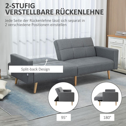 Rozkládací pohovka 2 v 1, 205 x 88 cm, pohovka s funkcí spaní, sedák s polštářem, vzhled lnu, šedá