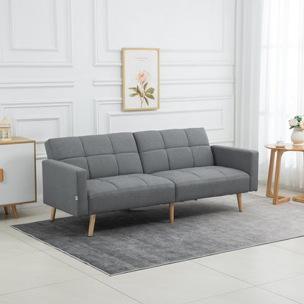 Rozkládací pohovka 2 v 1, 205 x 88 cm, pohovka s funkcí spaní, sedák s polštářem, vzhled lnu, šedá