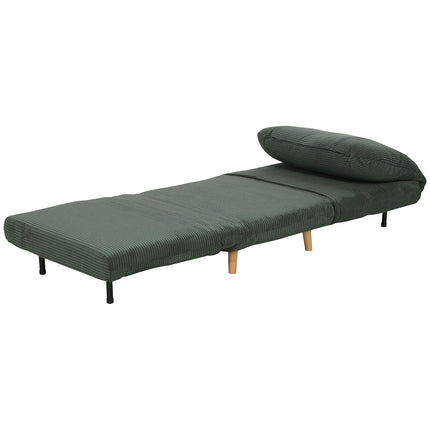 Green adjustable corduroy folding sofa bed - 82 x 89 x 83 cm