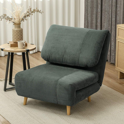 Green adjustable corduroy folding sofa bed - 82 x 89 x 83 cm
