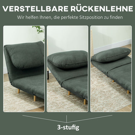 Green adjustable corduroy folding sofa bed - 82 x 89 x 83 cm