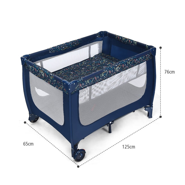 2 in 1 travel cot & playpen foldable children's bed 125 x 65 x 76 cm blue