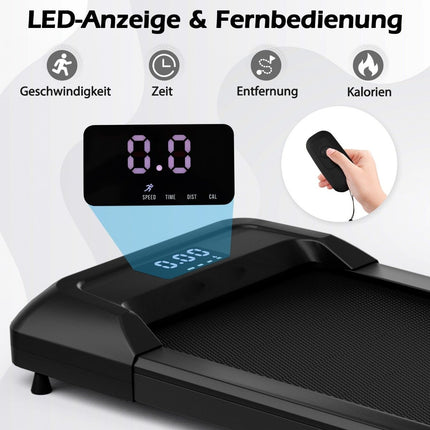 Běžecký pás 2 v 1 pod stůl, chodicí pás s LED displejem 122 x 53 x 15 cm, černá