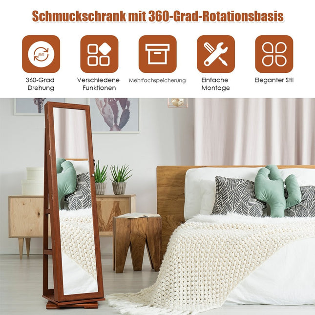 2 in 1 Schmuckschrank &amp; Leiterregal aus Holz mit Ganzkörperspiegel 39 x 39 x 161 cm braun