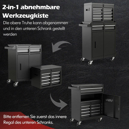 Dílenský vozík 2 v 1 včetně kufru, 8 přihrádek, háčků a nastavitelné police, nosnost 100 kg