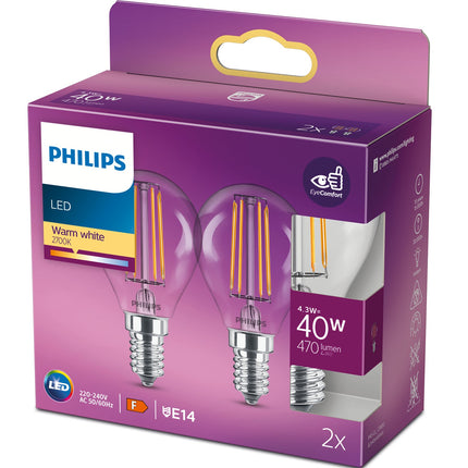 2 ks LED žárovka E14 globe 4.3W (40W) čirá 470lm