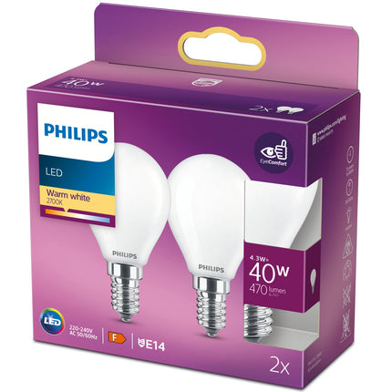 2 ks LED žárovka E14 globe 4.3W (40W) matná 470lm