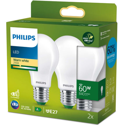 2 ks LED žárovka E27 klasická 4W (60W) matná 840lm 2700K energetická třída A