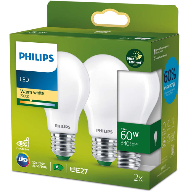 2 ks LED žárovka E27 klasická 4W (60W) matná 840lm 2700K energetická třída A