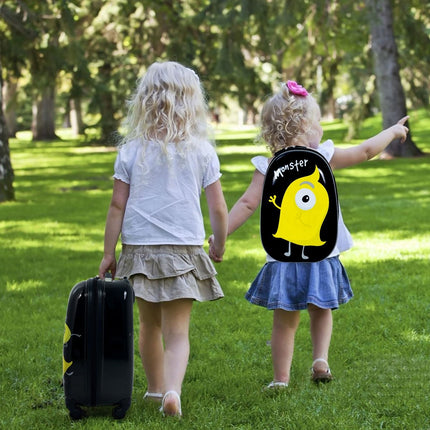 2dílné dětské zavazadlo s motivem příšerky, cestovní kufr + batoh, černé