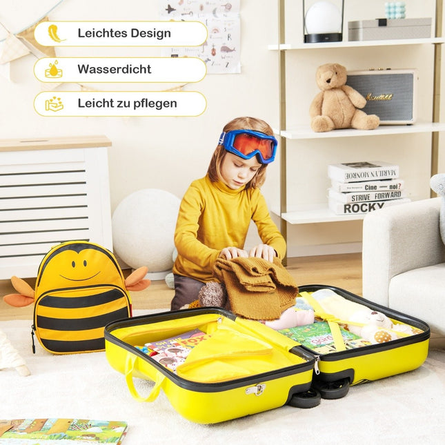 2-delige kinderkoffer + rugzak 47 cm lang ride-on koffer en 30 cm brede rugzak geel