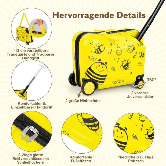 2-delige kinderkoffer + rugzak 47 cm lang ride-on koffer en 30 cm brede rugzak geel