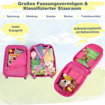 2dílný dětský kufr + batoh z plastu, dětský trolley 12"+16", růžoví ptáčci