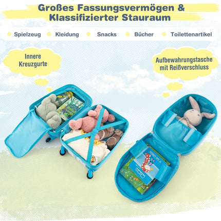 2dílný dětský kufr + batoh z plastu, dětský trolley, dětské zavazadlo 12"+16", modrý koník