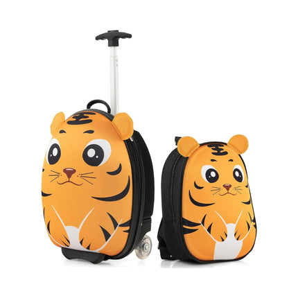 2dílný dětský kufr a batoh s kolečky a 3stupňovou teleskopickou rukojetí 12"+16", dětský trolley Tygr