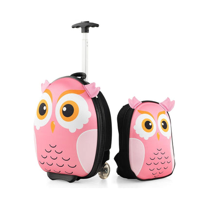2dílný dětský kufr a batoh s kolečky a 3stupňovou teleskopickou rukojetí 12"+16", dětský trolley Sova