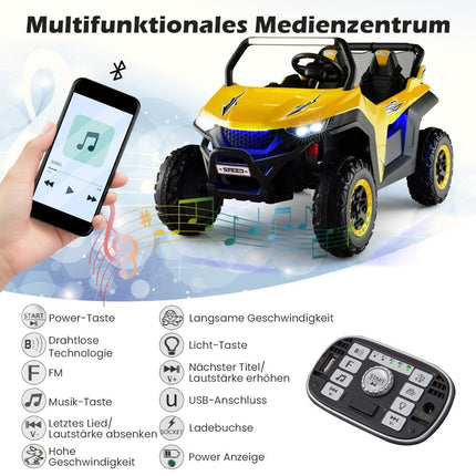 Dvoumístné dětské elektrické auto 12V s hudbou a světlomety 118 x 74 x 71 cm, žlutá