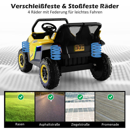 Dvoumístné dětské elektrické auto 12V s hudbou a světlomety 118 x 74 x 71 cm, žlutá