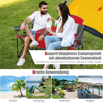 2-seater camping chair with sun protection mini table folding fishing chair with carry bag 166 x 71 x 151 cm red