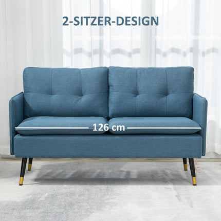 Modern dark blue 2-seater sofa with thick cushions