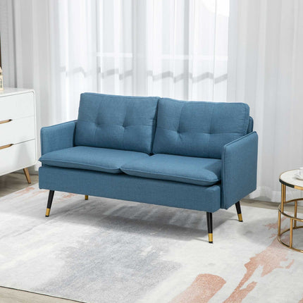 Modern dark blue 2-seater sofa with thick cushions