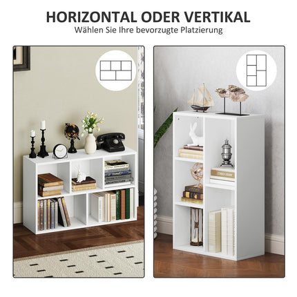 Dvoupatrová knihovna, 5 přihrádek, bílá dřevotříska