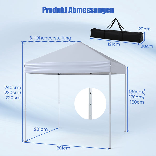 2x2m pop-up pavilon, vodotěsný, UV 50+, bílý