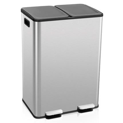 Odpadkový koš 2 x 30L se 2 přihrádkami, tichým dovíráním víka a 2 deodoračními přihrádkami, stříbrná