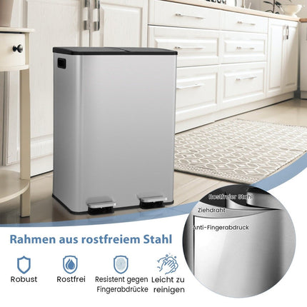 Odpadkový koš 2 x 30L se 2 přihrádkami, tichým dovíráním víka a 2 deodoračními přihrádkami, stříbrná