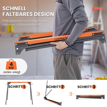 2 x sawhorse work trestle foldable scaffolding trestle can hold up to 500 kg 96.5 x 47 x 76 cm