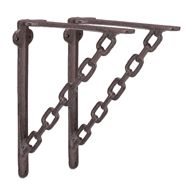 2x plankdrager van gietijzer met ketting