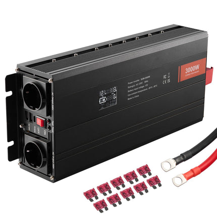 3000W Power Inverter 12V To 230V, LCD, USB-C