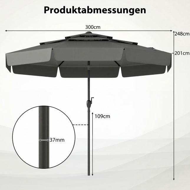 Venkovní slunečník 300 CM s náklonem a větranou střechou