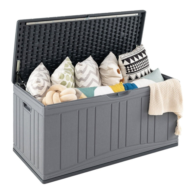 300L Outdoor Storage Box, HDPE, Lockable Lid, Grey