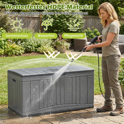300L Outdoor Storage Box, HDPE, Lockable Lid, Grey