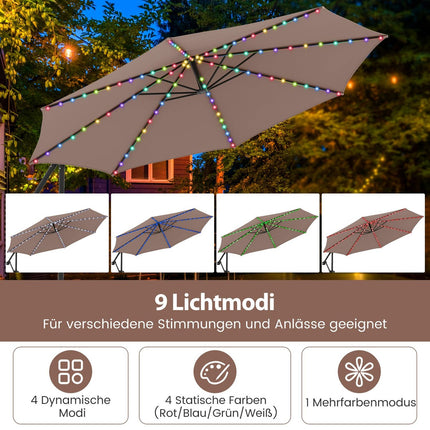 Boční slunečník 300 cm s LED světly, nastavitelný náklon
