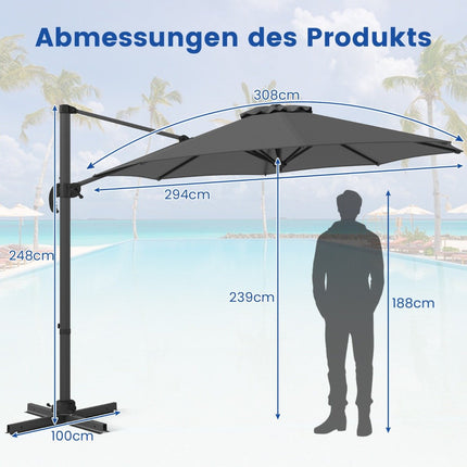 Venkovní slunečník 300 cm, nastavitelný náklon, otáčení o 360°