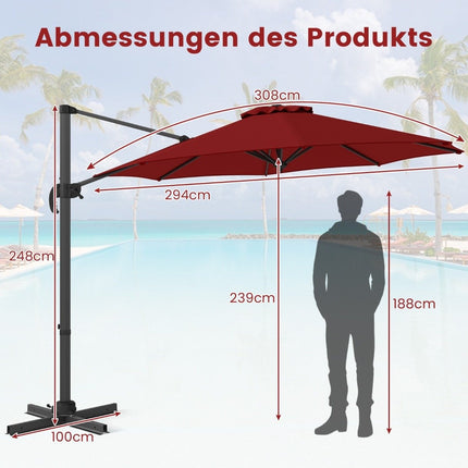 Venkovní slunečník 300 cm, nastavitelný náklon, otáčení o 360°