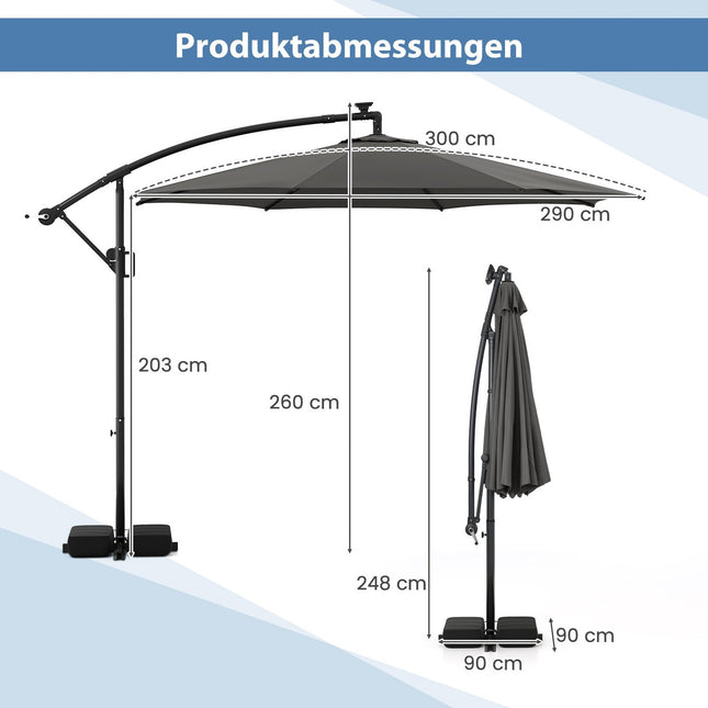 Slunečník na terasu 300 cm s LED světly, nastavitelný náklon