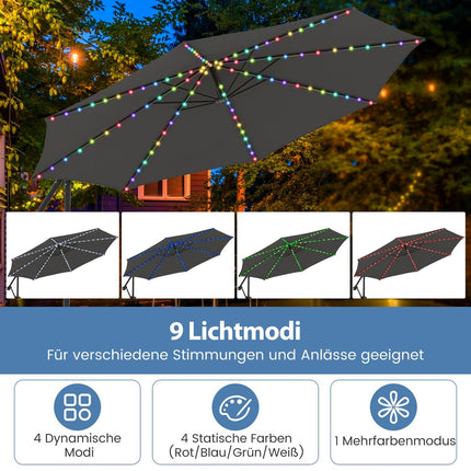 Slunečník na terasu 300 cm s LED světly, nastavitelný náklon
