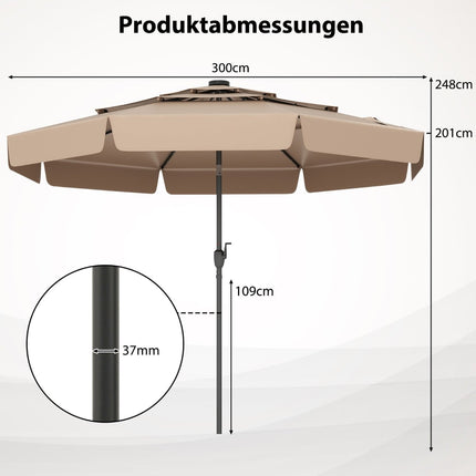 Slunečník na terasu 300 cm se solárními LED světly, nastavitelný