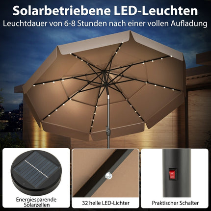 Slunečník na terasu 300 cm se solárními LED světly, nastavitelný