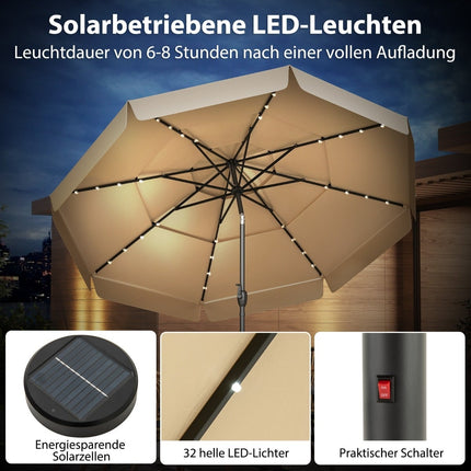 Slunečník na terasu 300 cm se solárními LED světly, béžový